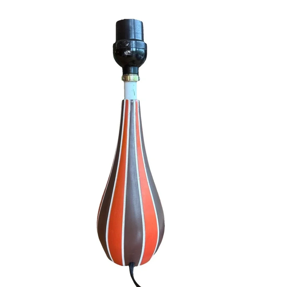 Vintage Mid-Century Modern Quartite Like Creative Table Lamp Orange Brown Stripe
